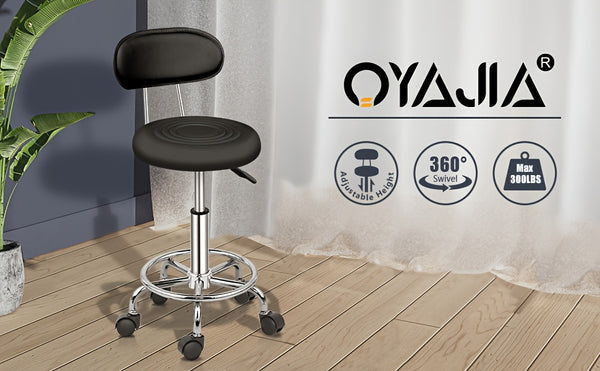 Adjustable Rolling Swivel Stool, Hydraulic Heavy Duty Drafting Chair Stool with Backrest, for Salon Office Therapist Beauty Spa Hairdressing Tattoo, 360-Degree Rolling Wheel, Black
