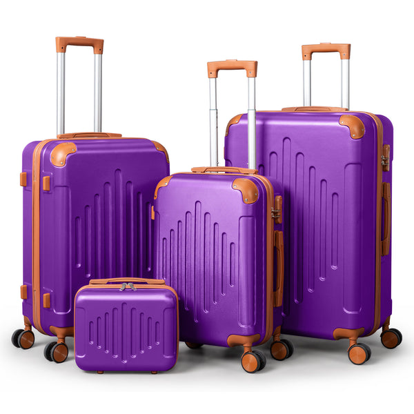 4/5pcs Hard Shell Luggage Set, Expandable & Lightweight Hardside Suitcase With 360° Spinner Wheels (12, 16, 20, 24, 28 Inch) - Stylish White Paired With Brown Luggage