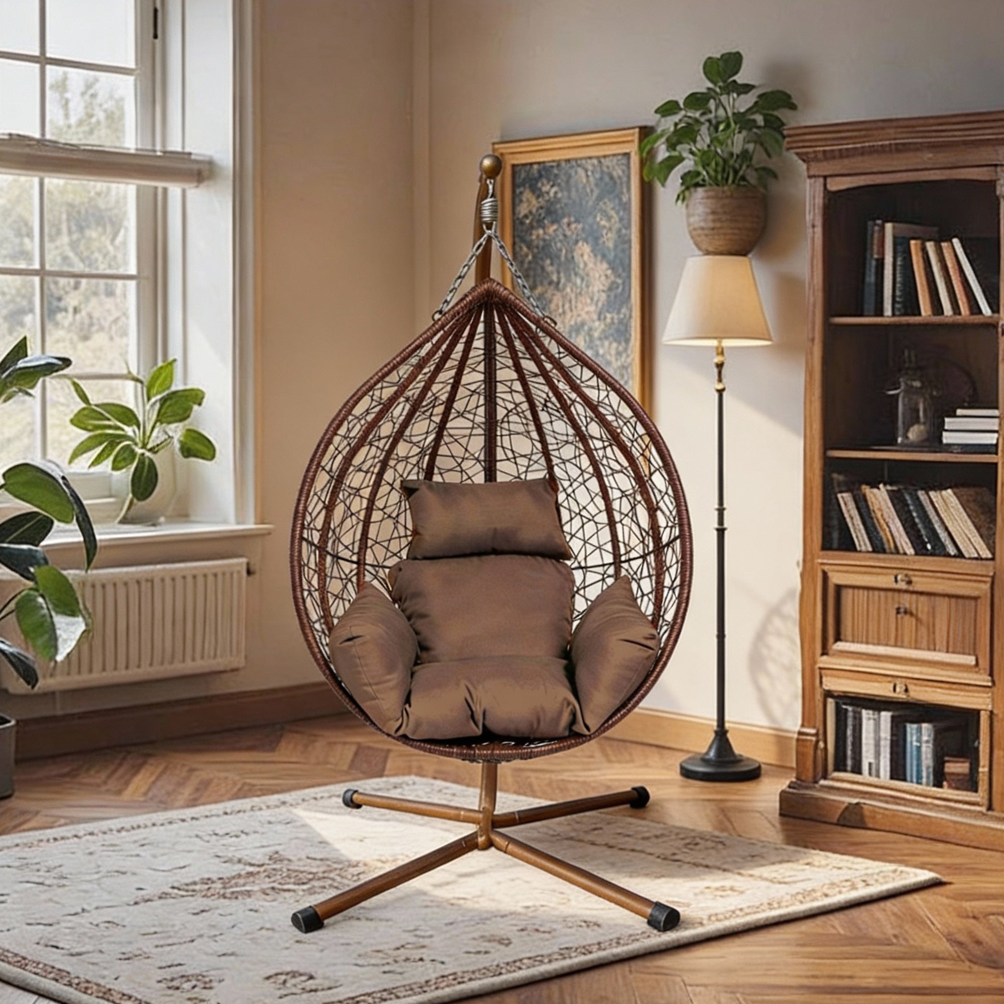 Garden Hanging Swing Egg Chair Hammock With Cushion Stand Patio Indoor Outdoor Wicker