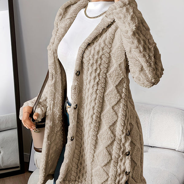 Autumn-Winter Warm Fashion Jacquard Plush Hooded Cardigan Coat