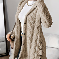 Autumn-Winter Warm Fashion Jacquard Plush Hooded Cardigan Coat