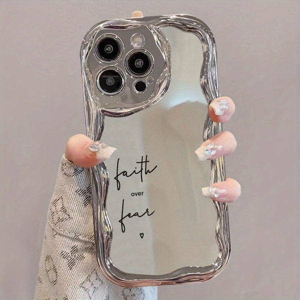 Mobile Phone Case with a Unique Electroplated Silver Design Featuring a Curved Edge Pattern And a Pearl Bracelet Lanyard. It'S Durable, Anti-Fall, And Compatible with Iphone 11 Through 16, Including Pro And Plus Versions