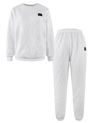 Drop-shoulder Round-neck Long-sleeve Sweatshirt with Patchwork, Y Long Pants Casual Set