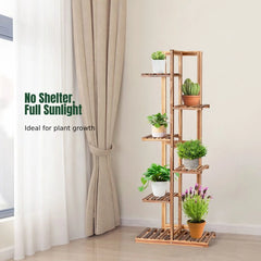 6-Tier Wood Plant Stand with Anti-Tilting Device and Multifunctional Display Shelf