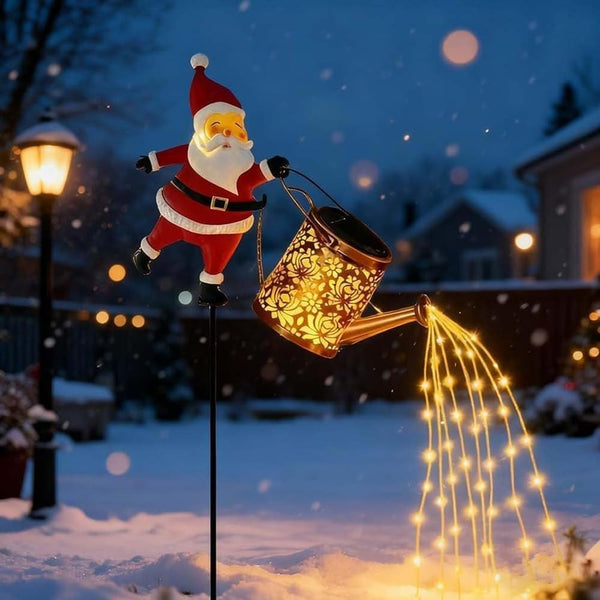 Christmas Santa Solar Kettle Lights, Garden Lawn Decorative Light, Solar Watering Can Garden Lawn Decor with Flowing LED Water, for Outdoor Patio Path Walkway Decoration, Unique Xmas Gifts (A*2)