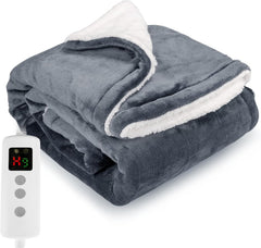 PROALLER Heated Blanket Electric Throw 160X130Cm, 10 Levels &1-9H Timer Auto-Off, Machine Washable, Soft Flannel Sherpa Full Body Warming, Sofa Bed Office Use, Heating Blanket -