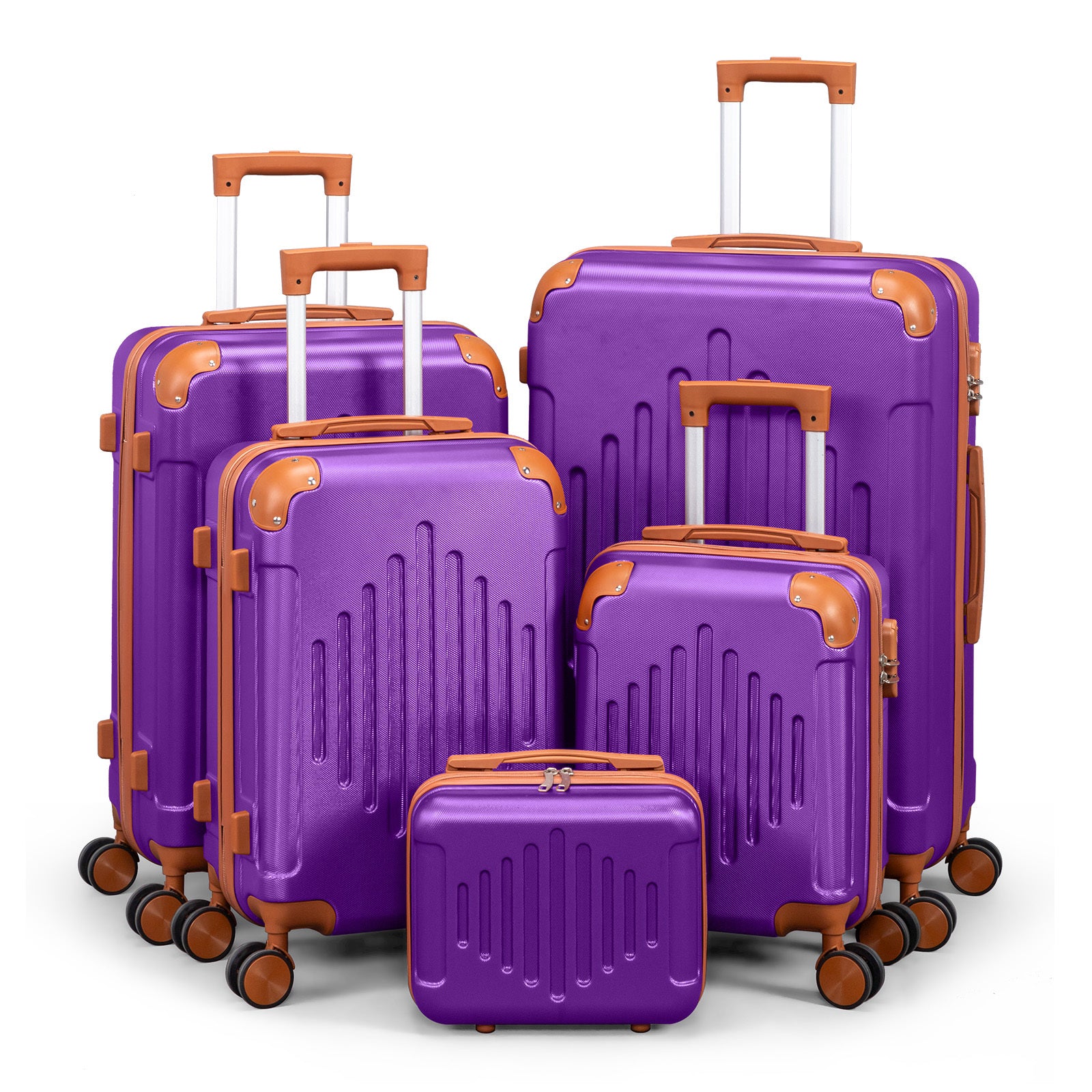 4/5pcs Hard Shell Luggage Set, Expandable & Lightweight Hardside Suitcase With 360° Spinner Wheels (12, 16, 20, 24, 28 Inch) - Stylish White Paired With Brown Luggage