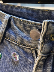 New European & American Style Women'S Heavy-Duty Rhinestone & Beaded Denim Shorts, High Waist Ripped Straight Leg Bermuda Capris, Made of Breathable, Cool, Soft And Comfy Fabric. Perfect for Summer Outdoor Casual Wear