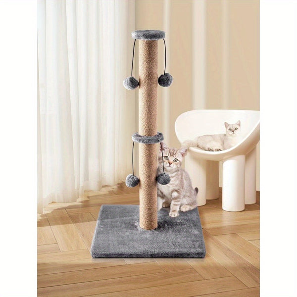 Cat Scratching Post 74cm Foldable Bottom Tall Cat Claw Scratcher with 4 Toy Ball Natural Sisal Scratch Pole and Soft Carpet Covered Heavy Base Modern Stable Design for Cats Gray