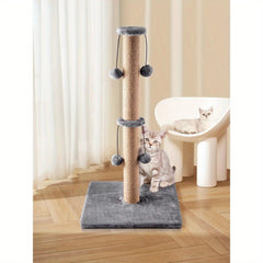 Cat Scratching Post 74cm Foldable Bottom Tall Cat Claw Scratcher with 4 Toy Ball Natural Sisal Scratch Pole and Soft Carpet Covered Heavy Base Modern Stable Design for Cats Gray