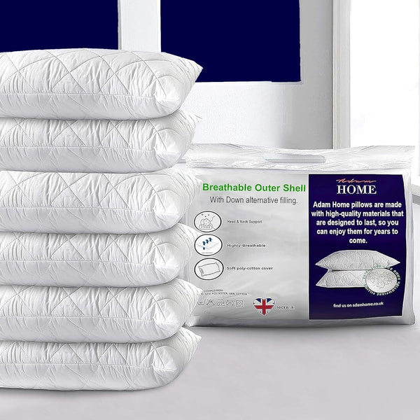 Adam Home Pillows 2 Pack Hotel Quality with Quilted Cover Hypoallergenic & Dust Mite Resistant Filling – Ideal for Stomach, Back and Side Sleepers down Alternative Hotel Pillows
