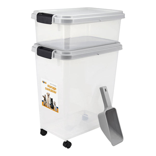 2pcs Pet Food Storage Set – BPA-Free Stackable 13L + 37.5L Dry Food Bins with Casters & Scoop | Moisture-Proof Dog & Cat Food Containers