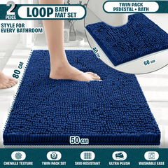 2-Piece Loop Bathroom Mat Set | Soft Chenille Microfiber Rugs with Non-Slip Backing | Machine Washable | Includes 50x80cm Bath Mat & 50x40cm Pedestal Mat | Stylish, Comfy & Durable | UK STOCK | LOCAL WAREHOUSE