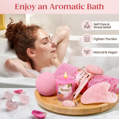 Bofuoos Spa Gifts for Women with Bath Bombs, Gua Sha Facial Tools, Face Roller, Candle, African Net Sponge, Luxurious Self Care Birthday Gifts for Her, Christmas Stocking Fillers 2025
