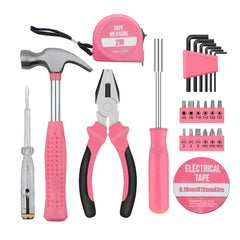 Pink Home Repair Tool Kit - Portable Hand Tool Set with Hammer, Vise, Wrenches, Screwdrivers & More - Ideal for DIY Projects & Emergency Car Maintenance - Perfect Christmas Gift for Women, DIY Tool Kit | Stylish Pink Tools | Organized Tool Storage