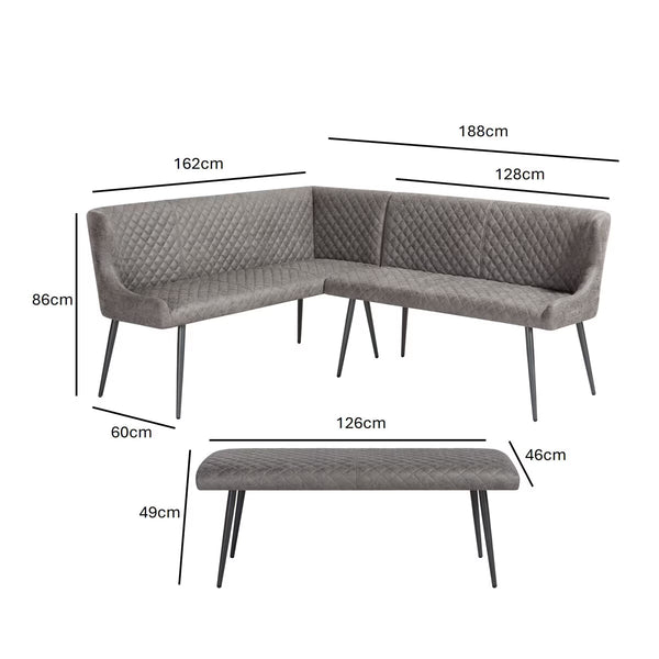 Indus Valley Henley Grey Corner Bench Set, Left Hand Facing
