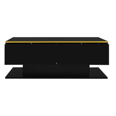 Modern LED coffee table, 100cm high gloss white coffee table, with 3 drawers and RGB light strips, adjustable color/brightness, gold edge, PB board material, suitable for living room, bedroom, lounge, studio - with a load-bearing capacity of 50kg and spac