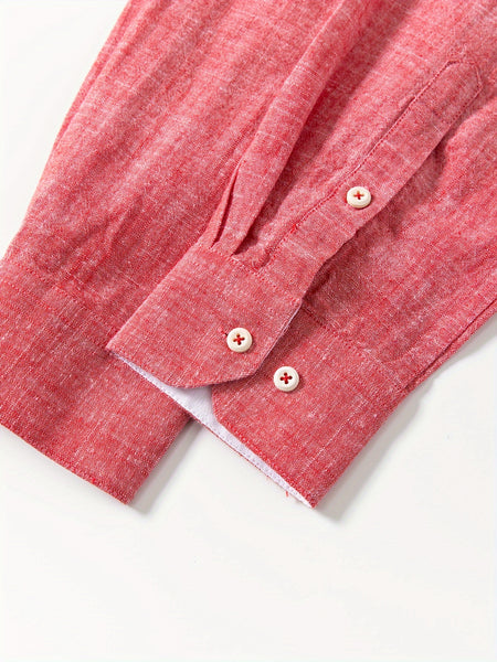 Linen Men'S Casual Shirt Long Sleeve Linen Solid Color Breathable Fashion Men'S Top Blouse Retro Open Front with Pockets