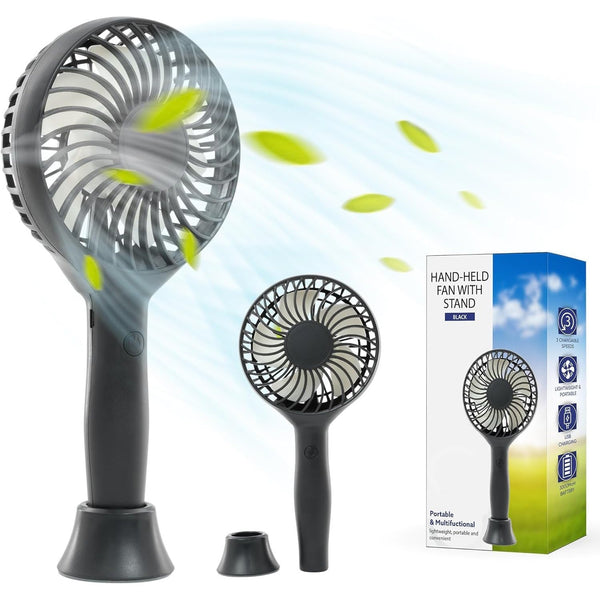Tanness White/Black Handheld Fan with 3 Speeds - 3000 mAh USB Rechargeable Portable Mini Fan with Stand - Desk & Handheld Use