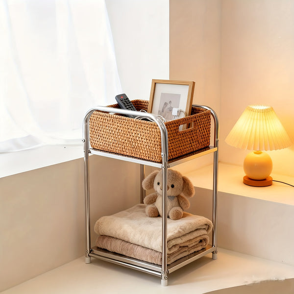 Heavy-Duty 2-Tier Stainless Steel Shelving Unit - Free-Standing/-Mountable Wire Storage Rack with Polished, Easy Assembly, Space-Saving Small Square Shelf Suitable for Kitchen, Coffee Station, Bathroom, Bedroom Organization, Utility Racks