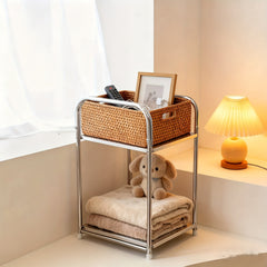 Heavy-Duty 2-Tier Stainless Steel Shelving Unit - Free-Standing/-Mountable Wire Storage Rack with Polished, Easy Assembly, Space-Saving Small Square Shelf Suitable for Kitchen, Coffee Station, Bathroom, Bedroom Organization, Utility Racks