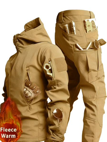 Men'S Soft Shell Winter Two-Piece Set with Multi-Pocket Fleece Jacket And Pants