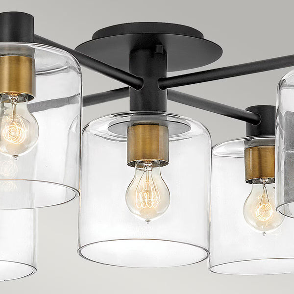 Hinkley Quintiesse 5 Light Axel Ceiling Light in Black and Heritage Brass Model - QN-AXEL5-BK