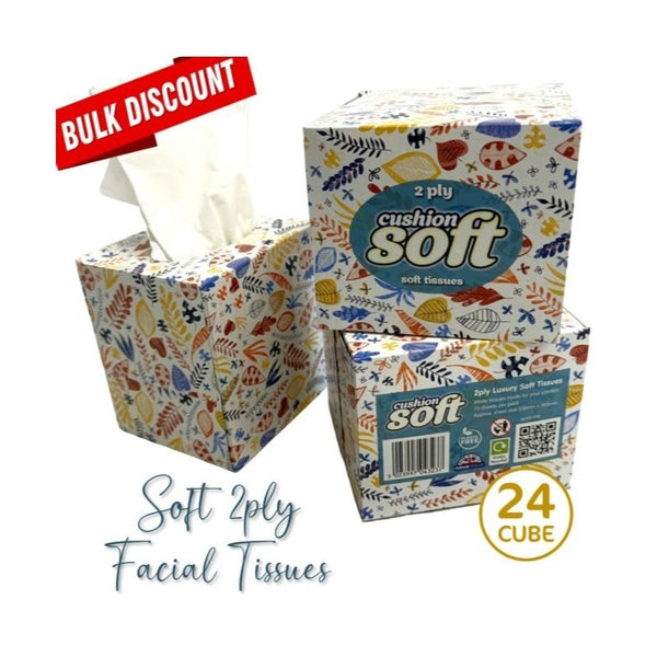 Cushion Soft 2-Ply Facial Tissues 24 Pack 100 Sheets per Box Regular Cube