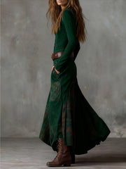A Retro-Style Maxi Dress Featuring a Stand Collar, Single-Breasted Buttons, And a Waist-Cinched Design with Pockets And a, Adorned with Contrasting Check Patterns, Ideal for Daily Wear And Vintage-Themed Events