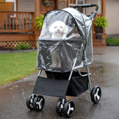 Foldable Pet Stroller With Rain Cover, Portable Foldable Outdoor Walking Cart with Large Space, Hand-Pull Design, Durable Oxford Fabric, Ergonomic Handle & Ventilation Mesh, Lightweight & Sturdy Frame For Small To Medium Dogs - Outdoor Pet Carrier, Modern
