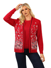 Ladies Twin Set Floral Sweater Womens Knitted Tank Top Cardigan Jumper