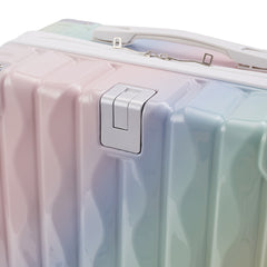 Cabin Luggage, Multifunctional Suitcase, Travel Suitcase, Carry-on Luggage with Cup Holder, Stand, Hook, Dreamy Rainbow Gradient Luggage 18 Inch, Lightweight & Durable Trolley Case with Spinner Wheels