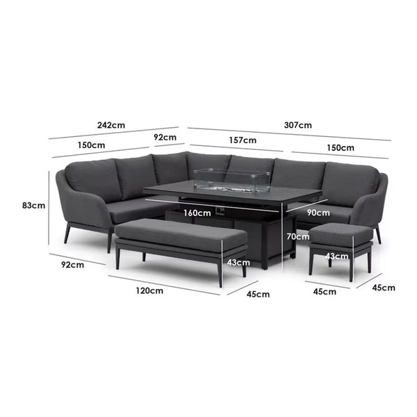 Harbour Lifestyle Luna Corner Patio Set with Rising Firepit Table (Right Hand) + Cover