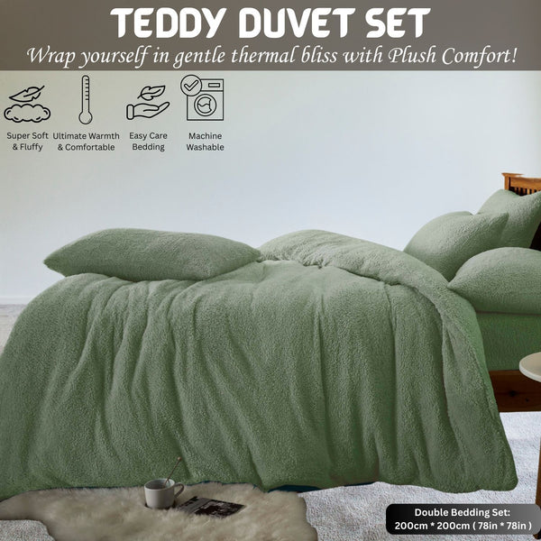 Teddy Bear Fleece Duvet Cover Set | Single Double King Size Bedding | Super Soft Plush Quilt Cover with Pillowcases | Warm Cosy Thermal Fluffy Set for Cold Nights | Easy Care & Durable Comfort | Luxury Teddy Fleece Bed Cover for Bedroom Warmth & Style | F