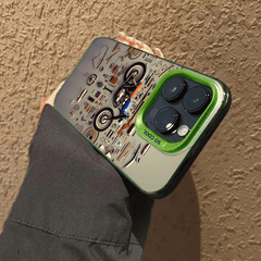 Phone Case - A Colorful Silver Phone Case Featuring a Retro Motorcycle Parts Disassembled Art Design, Compatible with Various for Iphone Including for Iphone 17 Pro Max, 16, 15, 14, 13, 12, And 11 Series, Designed to Be Stylish And Anti-Fall
