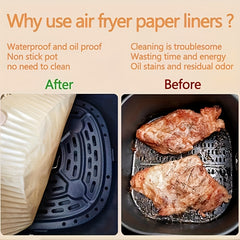 100pcs Non-Stick Air Fryer Liners - Premium Paper Single Sheets with Ridged Edges for Secure Cooking, Easy Cleanup & Healthy Cooking