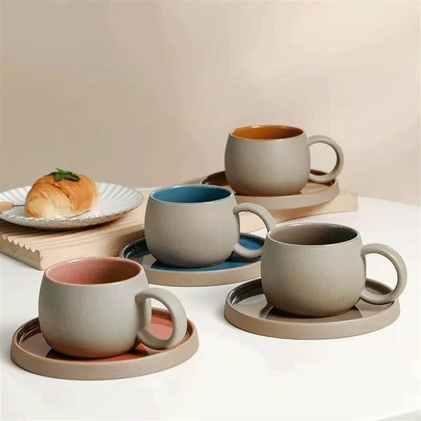 1pc Ceramic Coffee Cup And Saucer, Korean-Style Ins Style Retro Hand-Knotted Mug, High-Looking Fresh Breakfast Milk Cup, Office Water Cup, Tea Cup, Suitable for Home Use, Parties, Gift Giving