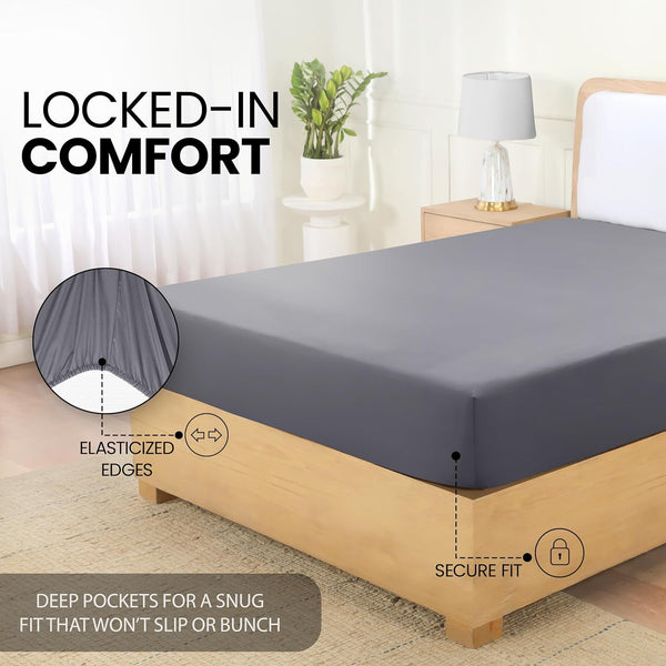 Utopia Bedding Fitted Sheet Double, Grey - Deep Pocket 14 Inch (35 Cm) - Easy Care - OEKO-TEX Certified - Soft Brushed Microfibre Fabric - Shrinkage and Fade Resistant - Bottom Sheet