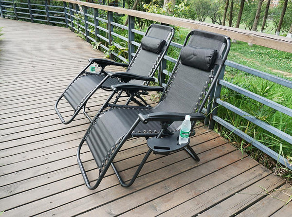 2 x Zero Gravity Reclining Garden Chair Sun Beach Lounger Recliner Outdoor Black