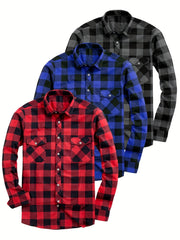 Men's 3pcs Fashion Casual Flannel Plaid Shirts for All Seasons