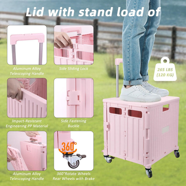 Foldable Shopping Trolley Cart | Lightweight & Durable with Adjustable Handle | Smooth-Rolling 4-Wheel Collapsible Crate for Groceries & More
