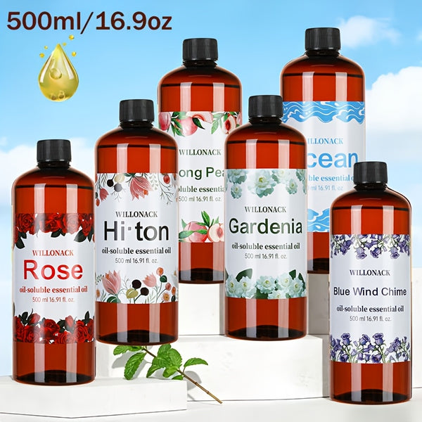 WILLONACK Large Bottle Essential Oil Refill Suitable for All Diffusers, Bulk 500ml/16.91oz with 8 Scents (White Peach, Lavender, Gardenia) - Hotel-Grade Oils for Home, Diffuser Machines, Gift Choice, Plastic Bottle Refill