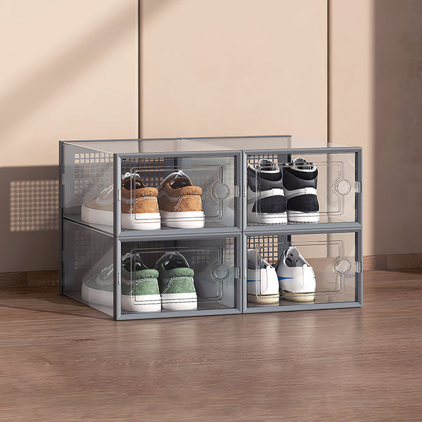 Pack of 12 Stackable Shoe Boxes Shoe Storage Organisers, Sturdy & Durable, Space Saving, Shoe Organizer Containers with Lids for Women/Men, Ideal for Entryway, Closet, Living Room, Bedroom, Office, Dorm, Fit Up To UK Size 9.5, 23x33x14cm