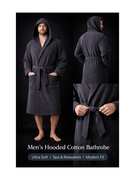 Men'S Hooded Cotton Bathrobe – Ultra Soft Terry Cloth Spa Robe with Adjustable Belt & Deep Pockets – Knee Length Luxury Home & Hotel Dressing Gown