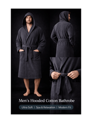 Men'S Hooded Cotton Bathrobe – Ultra Soft Terry Cloth Spa Robe with Adjustable Belt & Deep Pockets – Knee Length Luxury Home & Hotel Dressing Gown