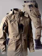 Men'S Outdoor Camouflage Jacket And Pants Set. Long Trousers, Cargo Pants for Men, Suitable for Spring And Autumn. Features Multiple Pockets, Zipper, And Mesh Fabric. Ideal for Fishing And Hiking