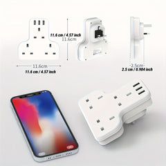 UK Plug Power Outlet with 3 USB Ports & 3250W Max Power - Fast Charging Adapter, Heavy-Duty UK Socket for Home, Office, Travel - Compatible with UK, Qatar, Singapore, Malaysia - Compact Design with Overload & Short Circuit Protection - Ideal for Chargers,