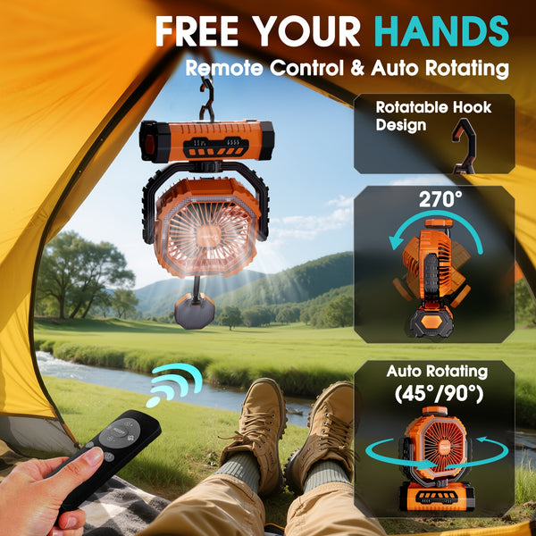 20000mAh Personal Electric , 4 Speeds Wind Hanging , with LED Light Rechargeable Portable USB , Essential for Summer Camping, ABS Material Personal Electric , Outdoor  Suitable for Office, Camping, Picnicking, Beach, Fishing