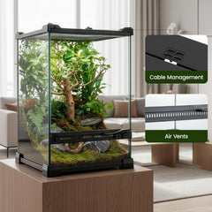 Glass Reptile Terrarium Insect Breeding Tank Vivarium Habitats for Lizards, Horned Frogs, Snakes, Spiders Reptile Glass Terrarium Tank Amphibians Box (Horizontal)