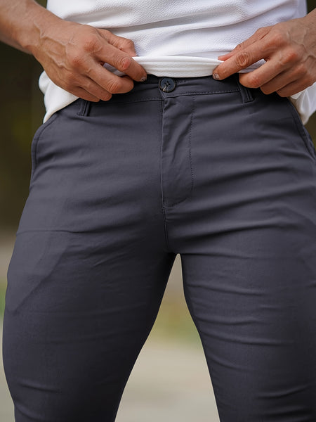 Heyfanee Men's Slim-Fit Elastic Waist Trousers - Khaki Low-Rise Casual Pants with Button Closure & Pockets, All-Season Machine Washable for Daily Wear, Durable Fabric